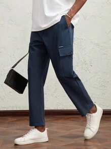 AKNOTIC Business Casual Quần ống đứng lưng thun co giãn dáng Regular Fit cho nam, thích hợp mặc hàng ngày - Xanh đậm - Xem 1