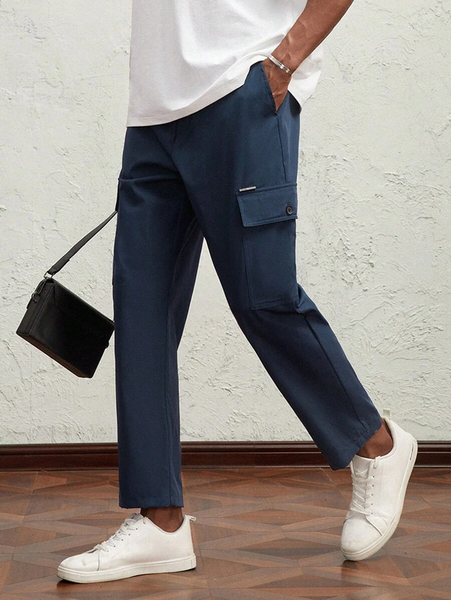 AKNOTIC Business Casual Quần ống đứng lưng thun co giãn dáng Regular Fit cho nam, thích hợp mặc hàng ngày - Xanh đậm - Xem 1