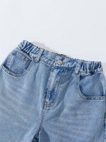 SHEIN Tween Girls Butterfly Print Denim Jeans