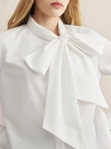 BizChic 女士优雅通勤领带蝴蝶结衬衫办公室白衬衫宽松衬衫工作衬衫 - 白色 - 查看 7