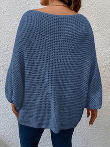 SHEIN LUNE Plus Size Women Batwing Sleeve Crew Neck Solid Color Sweater, For Winter Knit Pullover Fall Outfit