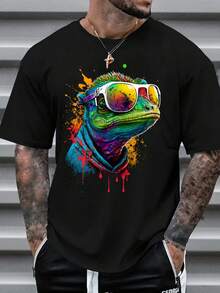 Manfinity Homme Áo thun cổ tròn màu đen họa tiết graffiti thời trang giản dị dành cho nam - màu đen - Xem 3