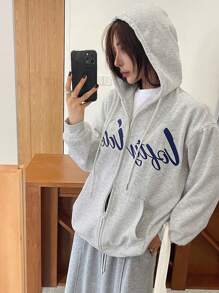 DAZY Women's Simple Printed Hooded Long Sleeve Sweatshirt