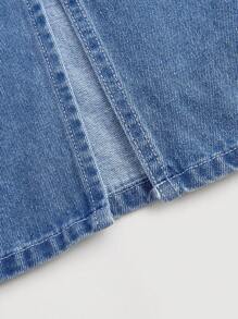 SHEIN Teenager Mädchen Denim Rock in Mittelblau, knielang - Mittele Waschung - Übersicht 4