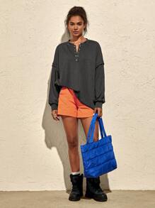 VARSITIE Lässiges Damen Sport-Shirt und Träger Top mit weiten Ärmeln und Knöpfen vorne in der Mitte