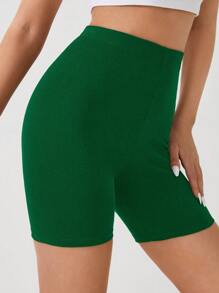 Cottnline Solid Biker Shorts - Army Green - View 1