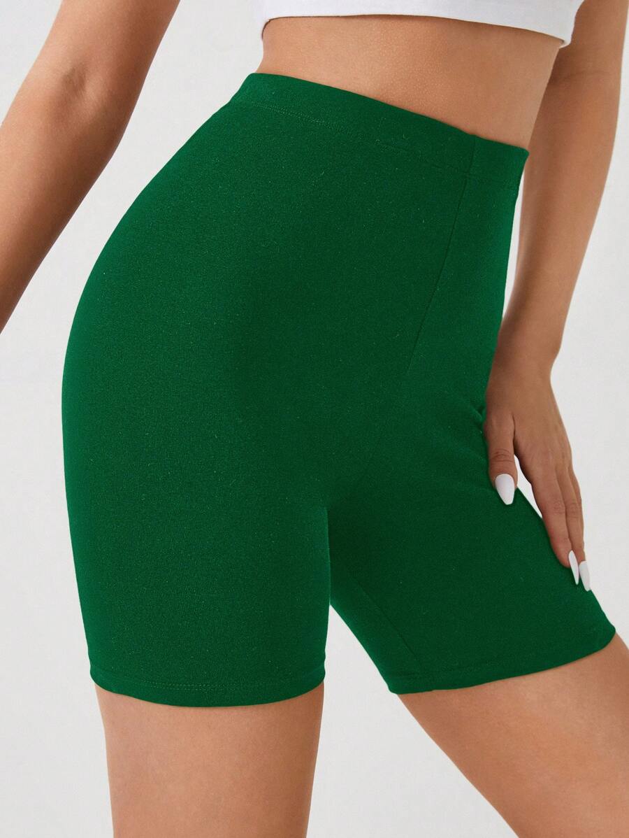 Cottnline Solid Biker Shorts - Army Green - View 1