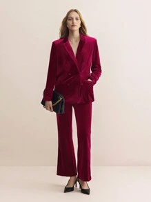 BizChic 西裝領絲絨西裝外套和褲子 - 紅色 - 查看 1