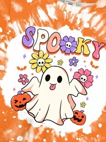 SHEIN 女婴怪异扎染图案柔软针织圆领套头衫，适合秋冬季、万圣节 - 彩色 - 查看 3