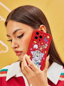 TOM & JERRY X SHEIN Christmas Cartoon Print Phone Case,Compatible With IPhone - Red - View 2