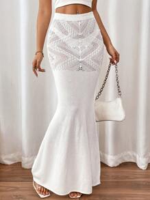 SHEIN Swim 2024 性感沙滩罩衫裹身裙，紧身鱼尾设计，适合女性 - 白色 - 查看 5