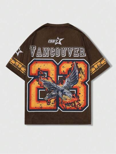 Street Life T-shirt de style football à manches courtes avec impression d'icônes numéro 23, style vintage de rue, approprié pour l'école