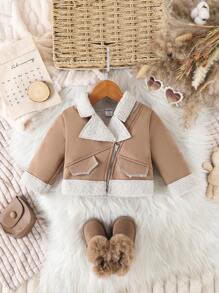 Chaqueta exterior elegante y con pelo para bebé niña, para otoño/invierno - Caqui - Ver 3