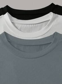 INAWLY Women's Solid Color Crew Neck Short Sleeve Casual T-Shirt, Summer - Grey - View 4