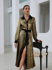 Aveloria Modichic Loose Cinched Waist Up Slimming Long Sleeve Dress For Women