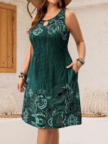 EMERY ROSE Váy in hoa màu xanh cỡ lớn - Màu xanh lá cây đậm - Xem 5