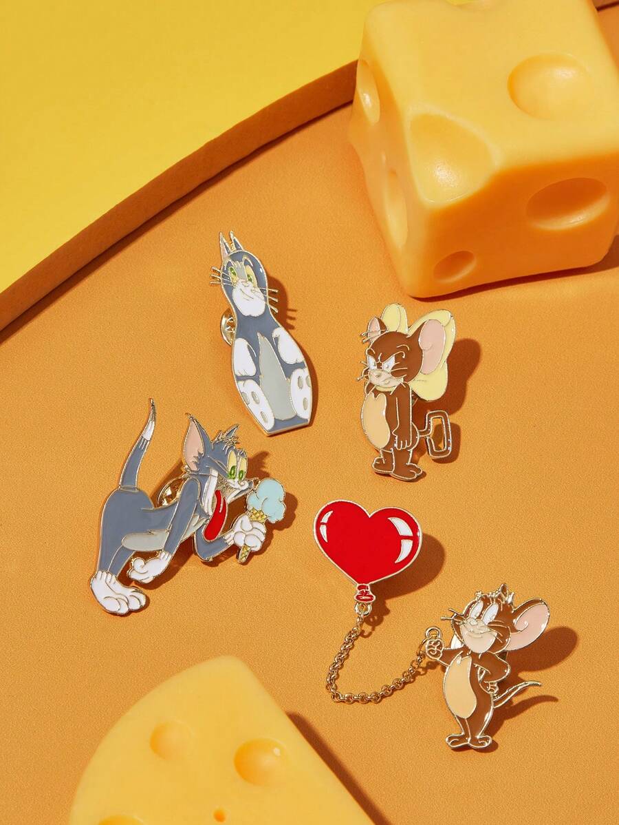TOM & JERRY X SHEIN 4pcs/Set Cute Cartoon Pattern Brooch Pins - Multicolor - View 1