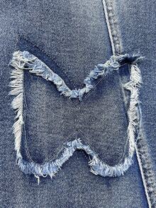 Women's Y2K Vintage Patch Embroidery Flared Denim Jeans - Blue - View 5