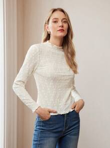 MOTF PREMIUM SOLID FLORAL TEXTURED LETTUCE TRIM SLIM FIT TEE