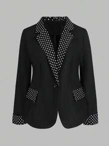 SHEIN LUNE Plus Size Random Polka Dot Print Patchwork Blazer Graduation,Back To School,Teacher Outfits For Women Fall Cloth For Women Autumn - Black - View 1