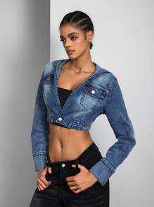 Áo khoác hoodie denim nữ, mùa xuân và mùa thu - Rửa trung bình - Xem 7