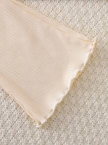 Bộ 2 món áo nỉ móc túi thủ công và quần ống loe cho bé gái, mùa thu/đông - Màu be - Xem 4