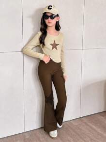 2 件 Tween 女童休闲水洗星星图案背心和休闲裤返校装套装 - 白色 - 查看 6