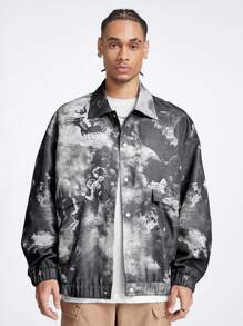 Manfinity NXTstreet Men's Loose Digital Print Long Sleeve Going Out Designer Jacket, For Fall Winter, Spring, Outdoor - Black - View 4