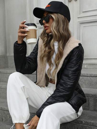 Aveloria Modichic Áo khoác len cổ điển đa năng chần bông dày vừa vặn ôm sát dành cho nữ có mũ trùm đầu ngắn bằng lông cho quần áo mùa đông