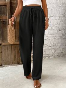 SHEIN Frenchy Pantalon droit décontracté de couleur unie pour femme