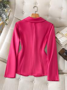 Chiquease 1 pièce Veste blazer rose simple et élégante à col châle, manches longues, pour femmes au printemps/automne - Rose vif - Voir 2