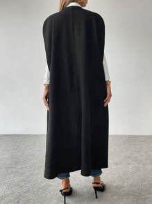 SHEIN LUNE 女士 3D 花朵无袖长款背心羊毛夹克 - 黑色 - 查看 2