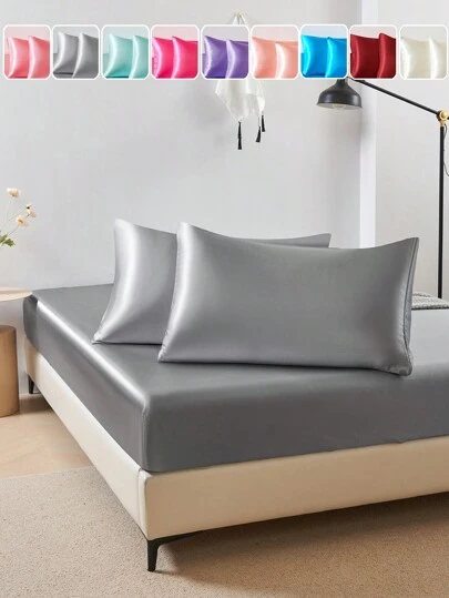 2 piezas Funda de almohada de satén de seda de color gris claro, funda de almohada suave con cierre de sobre para el dormitorio, sin arrugas, mejor para el cabello y la piel durante el sueño, fundas de almohada sin relleno para el dormitorio, suministros de ropa de cama ultra suaves y transpirables, sin relleno, lavable a máquina