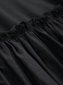 FRIFUL Áo thun nữ dáng chữ A vải chắp vá, áo dài tay nhún bèo cho nữ - màu đen - Xem 8