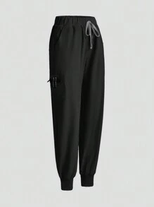 TaskEZ Conjunto de uniforme de pantalón y top de manga corta de unicolor - Negro - Ver 4