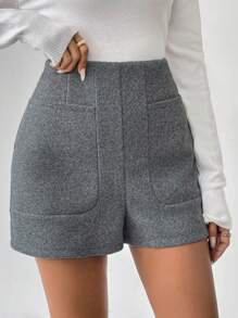 SHEIN Clasi 女士纯色休闲口袋短裤 - 灰色 - 查看 4