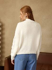 SHEIN MOD Cardigan Solto Branco Feminino, Queda/Inverno, Anos 90, Renascença, Old Money, Homecoming, Casual Business, Moda Coreana, Cottage Core, Vestuário de Escritório - Branco - Visão 3