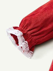 Cozy Pixies Baby Girl Ruffled Peter Pan Collar Lantern Sleeve Waisted Dress, For Christmas - Rust Brown - View 4