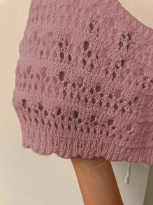 SHEIN Clasi Atasan Rajut Tanpa Lengan Wanita Warna Polos Sederhana untuk Sehari-hari - Dusty Pink - View 7