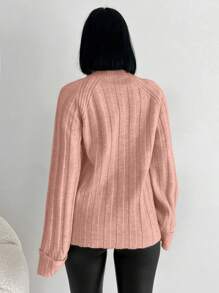 SHEIN Cottnline 女士纯色 V 领休闲长袖套头毛衣 - 淺粉色 - 查看 2