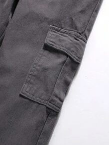 SHEIN Explorewe Tween Boys Versatile Cool Campus Style Pockets Denim Jeans - Dark Grey - View 5