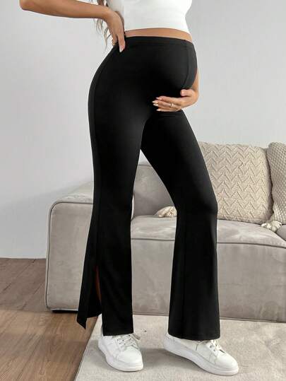 GentleRue Maternity 孕妇纯色喇叭开衩休闲裤
