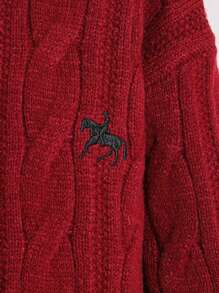 Tween Boy Red Jacquard Embroidered Turtleneck Long-Sleeved Sweater