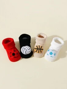 4pairs Baby Football & Rugby Themed Sports Ankle Socks, Suitable For Spring & Autumn - Multicolor - View 2