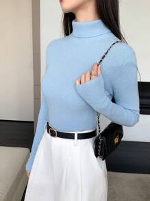 EastFlair Women's Thick Seamless Turtleneck Knit Sweater - Blue - View 8