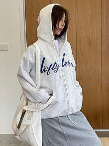 DAZY Women's Simple Printed Hooded Long Sleeve Sweatshirt