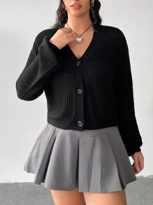 SHEIN EZwear Blusas básicas de manga larga con botones de unicolor talla grande, uso casual diario para otoño e invierno - Negro - Ver 4