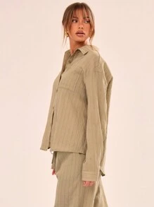 MUSERA Striped Linen Feel Beach Shirt Vacation Casual Spring Summer Fall