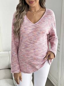 SHEIN Maternity Space Dye Drop Shoulder, Drop Shoulder Tee - Pink - View 6