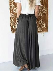 Váy suông màu trơn đơn giản cỡ lớn cho nữ có hai túi - Màu xám đen - Xem 2